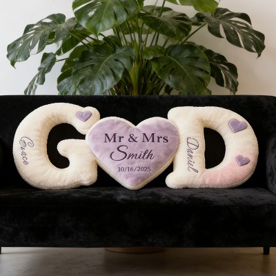 Personalized Couples Letter Shaped Pillow Sets with Name Gift Ideas for Girlfriend Anniversary Gift for Her Valentine's Day Gifts