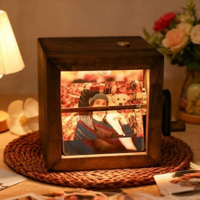Personalized Hand Crank Flipbook Photo Box with Light for Couples Keepsake Gift for Pet Lovers Christmas Gift