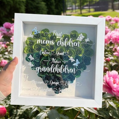 Personalized First Mom Now Grandma Flower Shadow Box with Kids Names Gifts for Mom Grandma Mother's Day Gift
