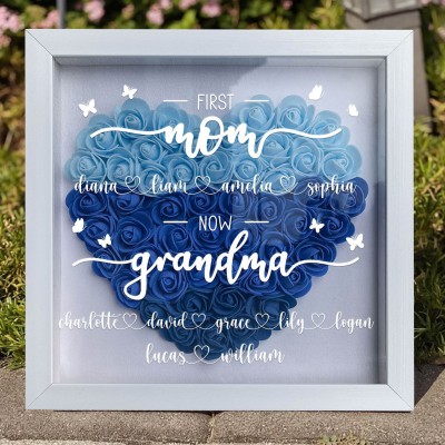 First Mom Now Grandma Flower Shadow Box with Kids Names Custom Gifts for Mom Grandma Unique Mother's Day Gift Ideas