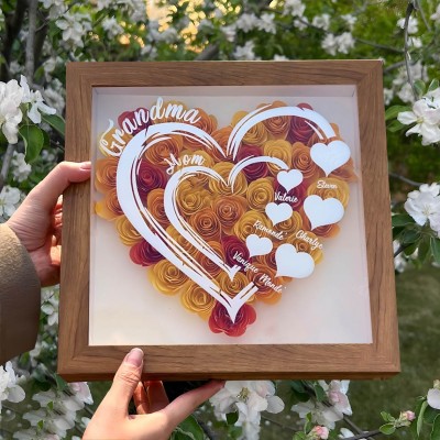 Custom Mom Heart Shaped Flower Shadow Box with Kids Names Unique Gifts for Grandma Mom Mother's Day Gift Ideas