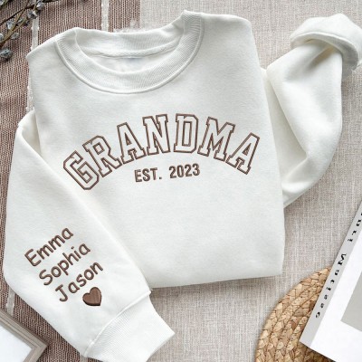 Personalized Grandma Embroidered Sweatshirt Hoodie with Grandkids Names Gifts for Grandma Mom Christmas Gift