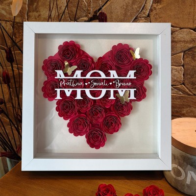 Mom Butterfly Flower Shadow Box with Kids Names Custom Gifts for Mom Grandma Mother's Day Gift
