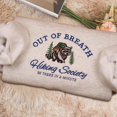 Out of Breath Hiking Society Embroidered Sweatshirt Funny Gift for Outdoor Enthusiasts 