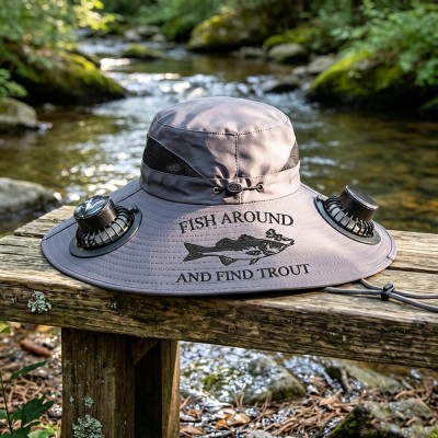 Personalized Dad Solar Fan Hat, Custom Embroidered Wide Brim Sun Protection Bucket Hat, Unique Gift for Him