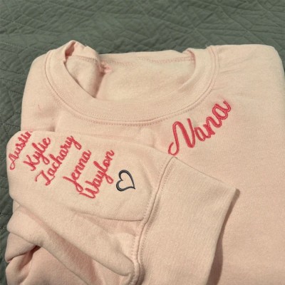 Custom Embroidered Nana Sweatshirt with Kids Names on Sleeve Unique Gift for Nana Mom Mother's Day Gifts