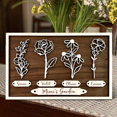 Custom Mimi's Garden Names Sign Wooden Birth Flower Frame Thankful Gift Ideas For Mom Grandma Mother's Day Gift