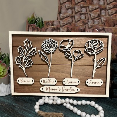 Personalized Mama's Garden Names Sign Birth Flower Frame Gift Ideas For Mom Grandma Mother's Day Gift
