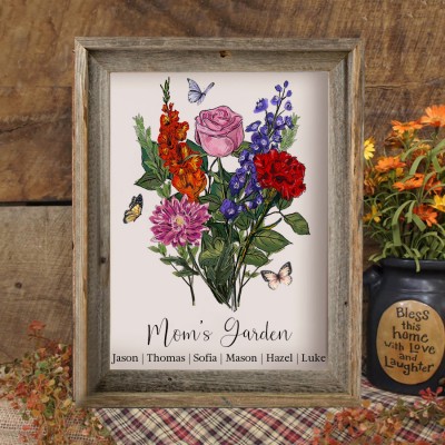 Custom Mom's Garden Bouquet Birth Flower Frames Keepsake Gift for Grandma Mom Christmas Gift Ideas