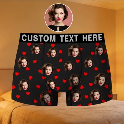 Custom Face Men's Boxer with Heart Design Gifts for Boyfriend Husband Valentine's Day Gift for Him