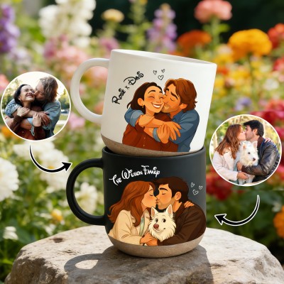 Custom Couple Portrait Mug with Pet Keepsake Gifts for Her Anniversary Gift for Him Valentine's Day Gift for Couples