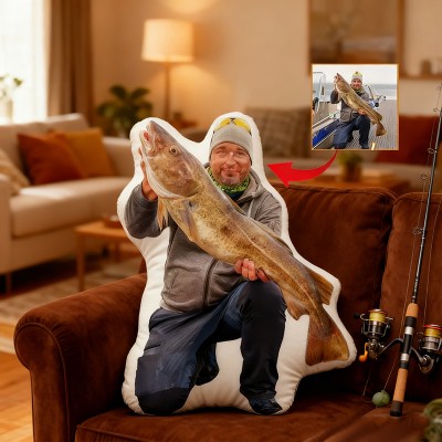 Personalized Funny Fishing Photo Portrait Pillow Unique Gift for Fishing Lovers Keepsake Gifts for Him Christmas Gift