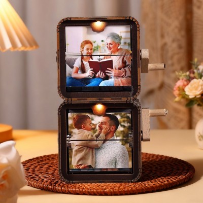 Custom Memorial Wooden Photo Flipbook Box with Light Gift for Mom Dad Unique Family Christmas Gift