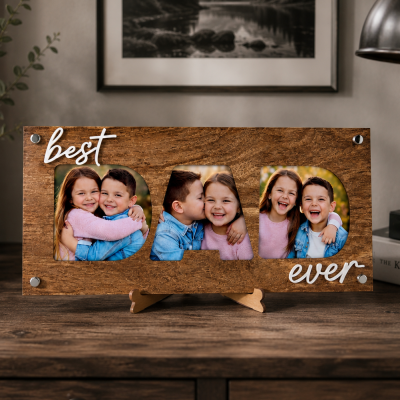 Personalized Best Dad Ever Wooden Photo Frame Unique Father's Day Gifts