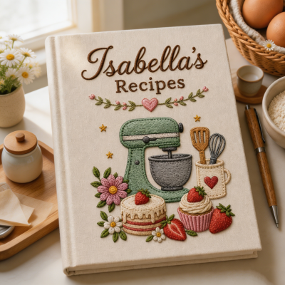 Personalized Embroidered Recipe Book, Vintage Cottagecore Cookbook, Family Recipe Keepsake, Baking Memory Book Gift
