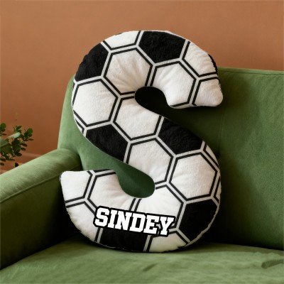 Personalized Soccer Themed Letter Shaped Pillow with Custom Name Football Fans Gifts Christmas Gift for Soccer Lover