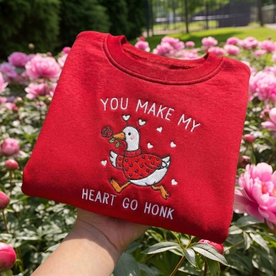 Embroidered Valentine Goose Sweatshirt Gifts for Couples Anniversary Gifts for Her Valentine's Day Gift