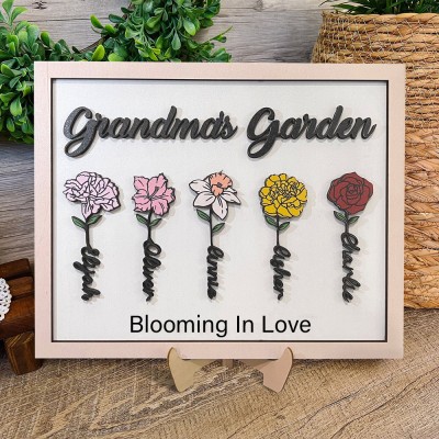 Custom Grandma's Garden Birth Flower Frame Sign With Kids Names Love Gifts For Mom Grandma Mother's Day Gift