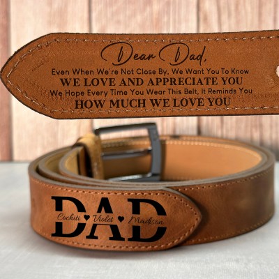 Custom Handmade Mens Leather Belt with Names Gift Ideas for Dad Father's Day Gift