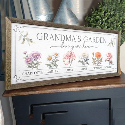 Personalized Grandma's Garden Love Grows Here Birth Flower Frames Gift for Grandma Mom Christmas Gifts