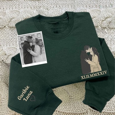 Custom Couple Embroidered Portrait Sweatshirt with Roman Numeral Anniversary Gifts Valentine's Day Gifts for Her