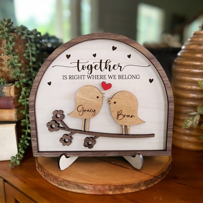 Personalized Love Birds Couple Wooden Sign with Names Anniversary Gifts Unique Christmas Gift for Her Him
