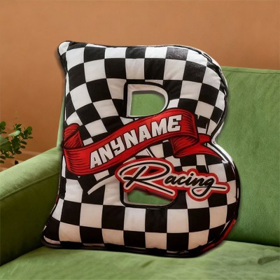 Personalized Plaid Racing Letter Pillow with Custom Name Racing Lover Gift Christmas Gift