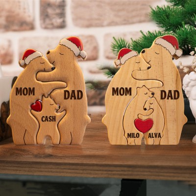Custom Wooden Bear Family Puzzle with Engraved Names Family Keepsake Gifts Christmas Gift for Mom Dad