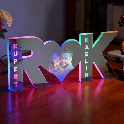 Personalized Led Mirror Night Light with Couple Photo and Initial Anniversary Gift for Wife Valentine's Day Gifts