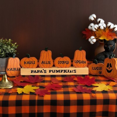 Papa's Pumpkins Block with Kids Names Personalized Family Halloween Home Decor Halloween Gift Ideas