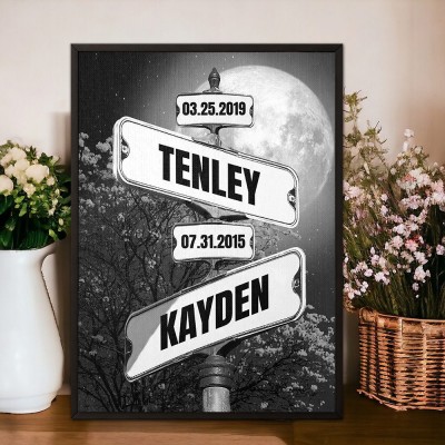 Personalized Full Moon at Night Date of Birth Vintage Street Sign for Couples Anniversary Gift for Wife Valentine's Day Gifts for Her