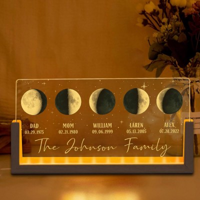 Personalized Family Moon Phase Night Light By Date with Kids Names for Mom Grandma Unique Gifts for Mother's Day