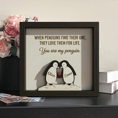 Personalized Couple Penguin Print Frame with Name Unique Gift for Girlfriend Boyfriend Anniversary Gift Valentine's Day Gifts