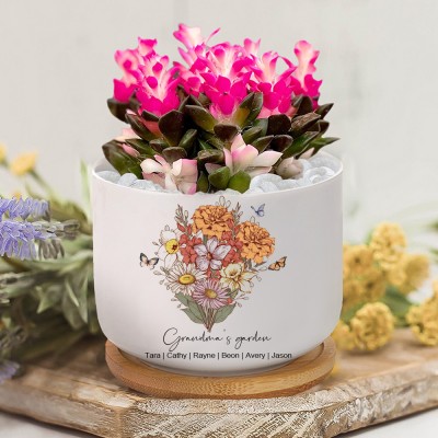 Custom Grandma's Garden Bouquet Outdoor Mini Pot Meaningful Love Gift For Mom Grandma Mother's Day Gift