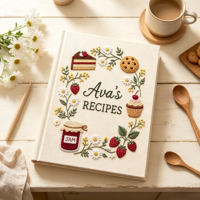 Personalized Embroidered Recipe Book, Vintage Cottagecore Cookbook, Family Recipe Keepsake, Baking Memory Book Gift