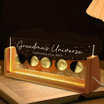 Personalized Grandma's Universe Moon Phase Night Light By Date with Grandkids Names Gifts for Grandma Mom Mother's Day Gift