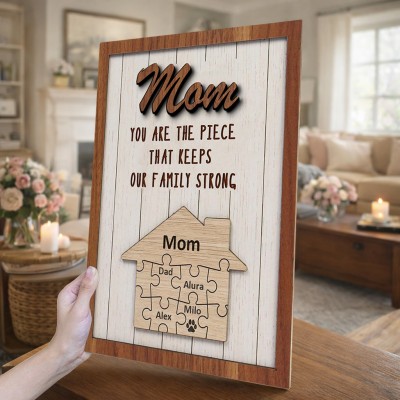 Mom You Are The Piece That Keeps Our Family Strong Personalized Mom Puzzle Sign Gift for Mom Grandma Mother's Day Gifts