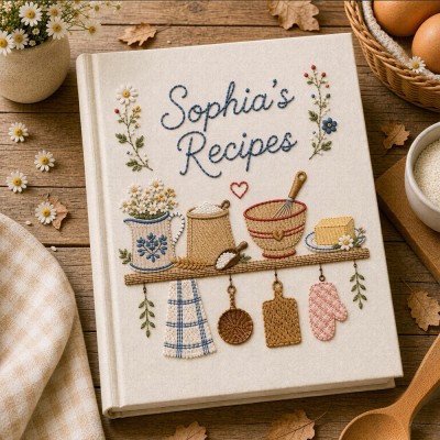Personalized Embroidered Recipe Book, Vintage Cottagecore Cookbook, Family Recipe Keepsake, Baking Memory Book Gift