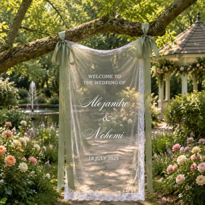 Custom Lace Wedding Welcome Sign Fabric Ceremony Reception Signage Personalized Modern Wedding Banner