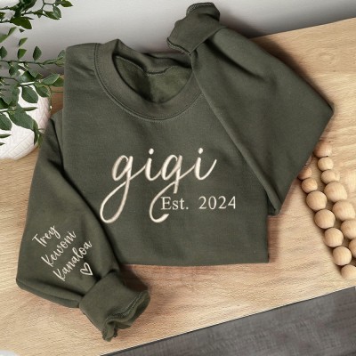 Personalized Embroidered Gigi Sweatshirt with Kids Names on Sleeve Unique Gifts for Gigi Mother's Day Gift Ideas