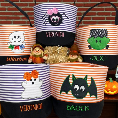 Custom Trick or Treat Bag with Name Halloween Bucket Candy Bag Halloween Gift for Kids