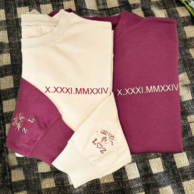 Custom Couple Embroidered Roman Numeral Matching Sweatshirt Unique Gift for Couples Gifts for Anniversary Valentine's Day