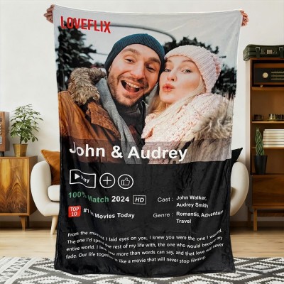 Custom LOVEFLIX Movie Photo Blanket with Your Love Story Unique Gift for Couples Anniversary Gift Valentine's Day Gift
