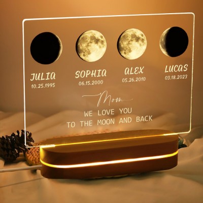 Personalized Mom Moon Phase Night Light By Date with Kids Names Keepsake Gifts for Mom Grandma Mother's Day Gift Ideas