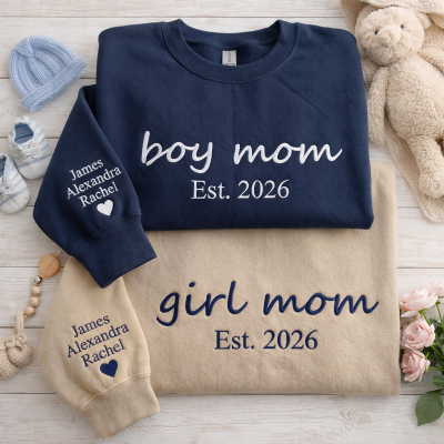 Personalized Boy Mom Embroidered Hoodie Sweatshirt With Date Unique Keepsake For Mom Grandma Mother's Day Gift Ideas