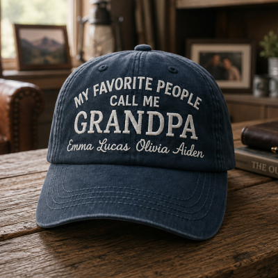 Personalized My Favorite People Call Me Grandpa Embroidered Cap Hat with Kids Names Father's Day Gift