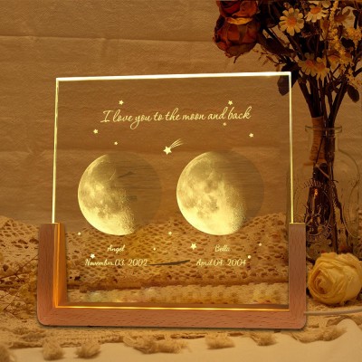 I Love You To The Moon and Back Personalized Moon Phase Night Light for Couple Anniversary Gift Valentine's Day Gifts