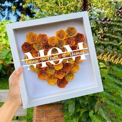 Custom Handmade Paper-made Flower Shadow Wooden Box Unique Gift For Mom Grandma Mother's Day Gift Ideas