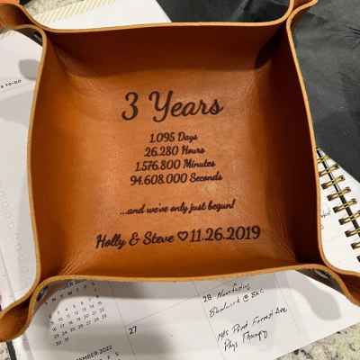 Engraved Leather Valet Tray Personalized 3 Years Anniversary Gift for Husband Wife Unique Christmas Gift Ideas