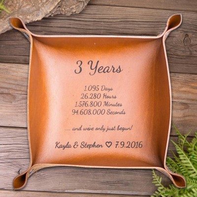 Custom Engraved Leather Valet Tray for Husband 3 Years Anniversary Gift for Him Christmas Gift